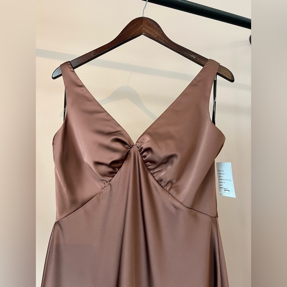Dessy Collection TH141 SLEEVELESS V-NECK STRETCH SATIN BIAS SLIP MAXI DRESS - Picture 4 of 10